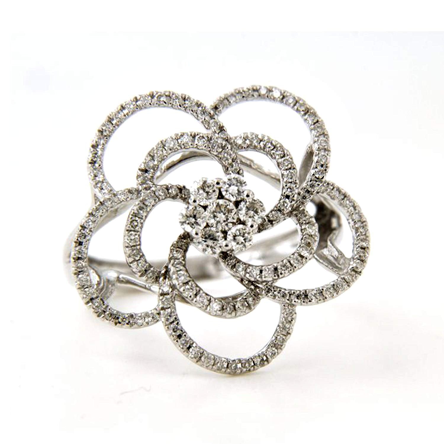 atjewels 14K White Gold Over .925 Sterling Silver Round Cut White Cubic Zirconia Flower Ring MOTHER'S DAY SPECIAL OFFER - atjewels.in