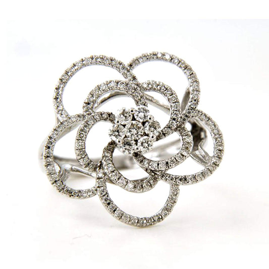 atjewels 14K White Gold Over .925 Sterling Silver Round Cut White Cubic Zirconia Flower Ring MOTHER'S DAY SPECIAL OFFER - atjewels.in
