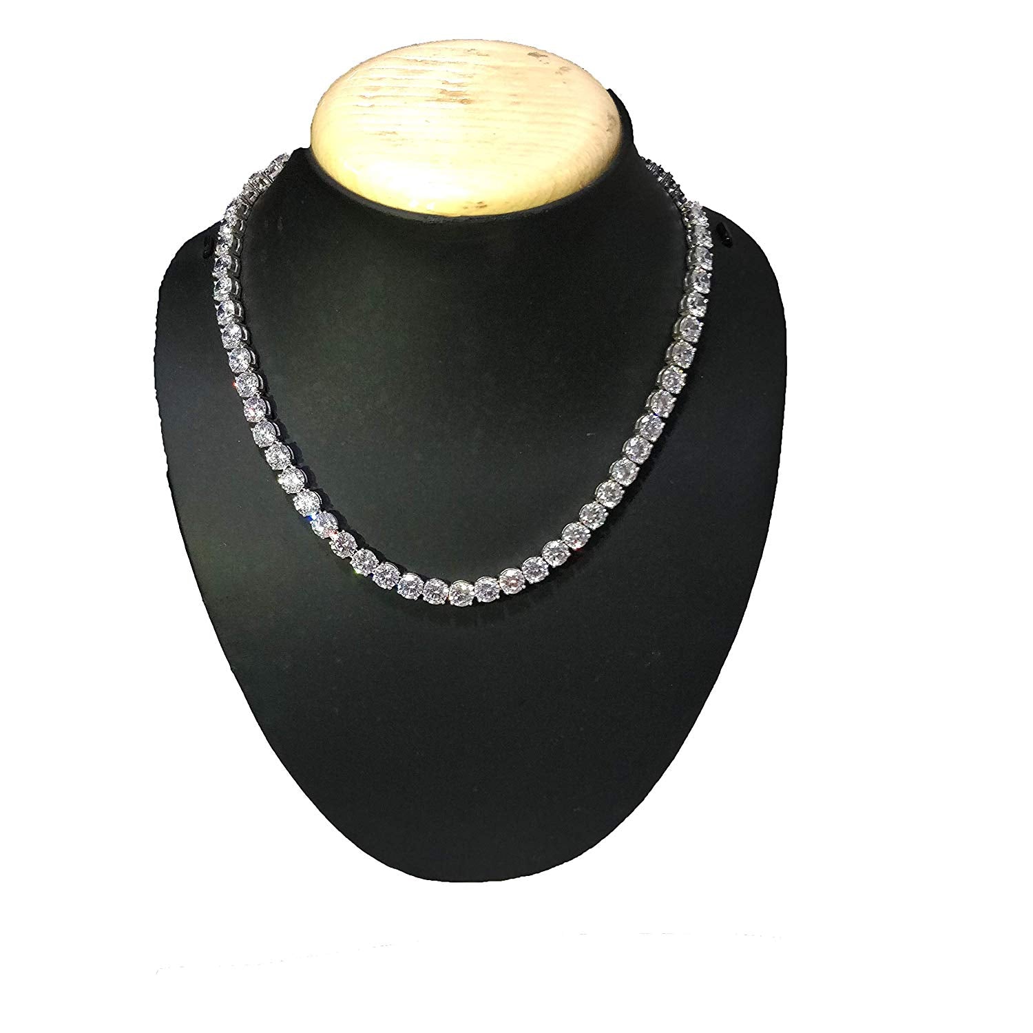 ATJewels 50 CT Round Cut Cubic Zirconia Solid 14k White Gold Over Unisex Tennis 16" Necklace - atjewels.in