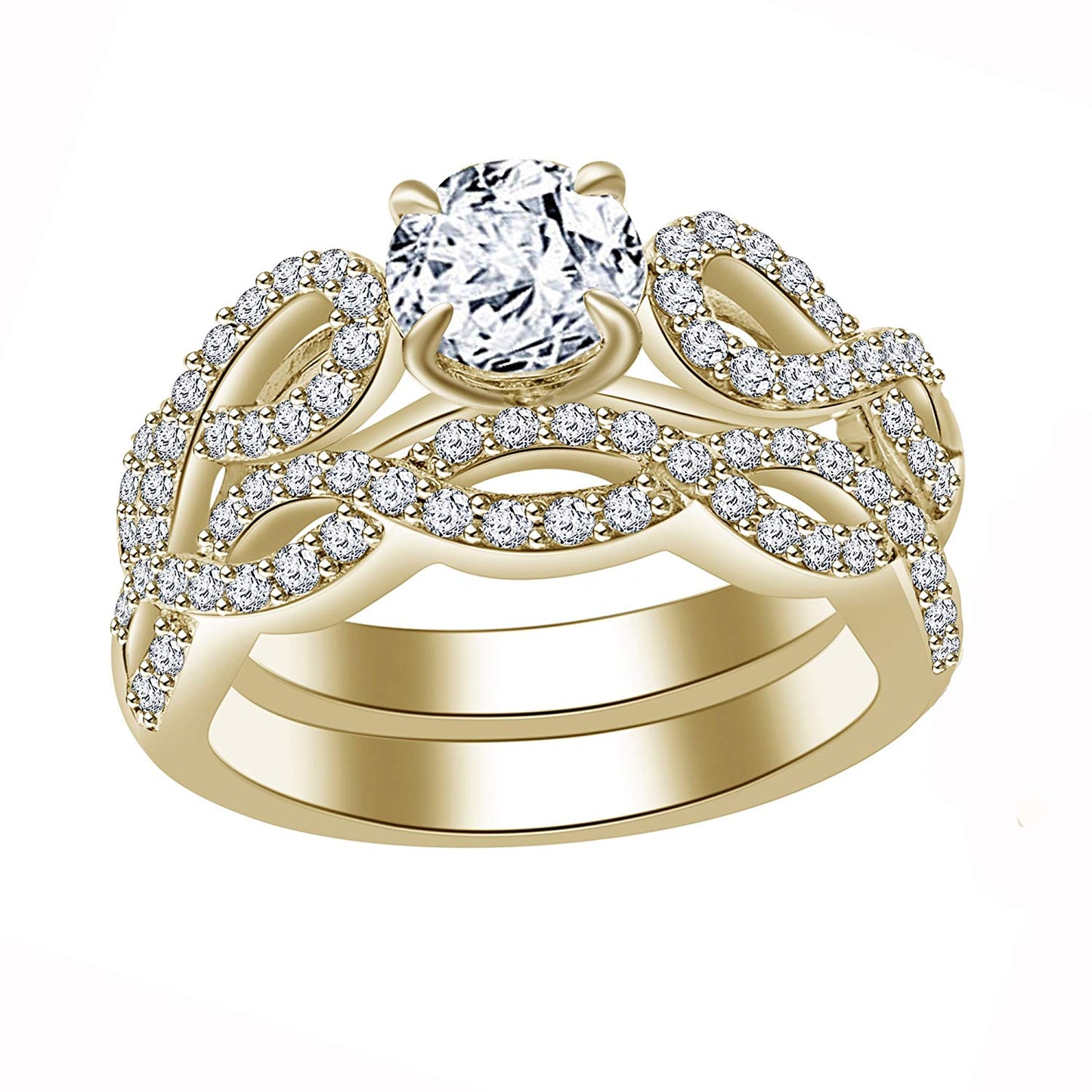 atjewels 14K Yellow Gold Over 925 Sterling White CZ Bridal Ring Set For Free Sizing MOTHER'S DAY SPECIAL OFFER - atjewels.in