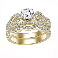 atjewels 14K Yellow Gold Over 925 Sterling White CZ Bridal Ring Set For Free Sizing MOTHER'S DAY SPECIAL OFFER - atjewels.in