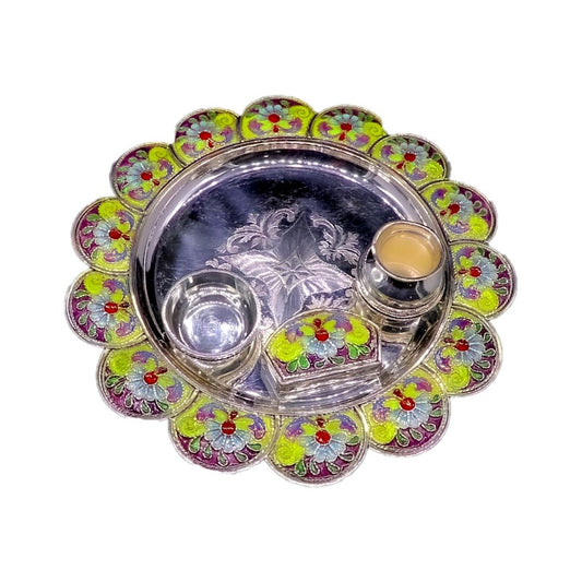 Festive Special Colorful Floral Silver Arati Thali