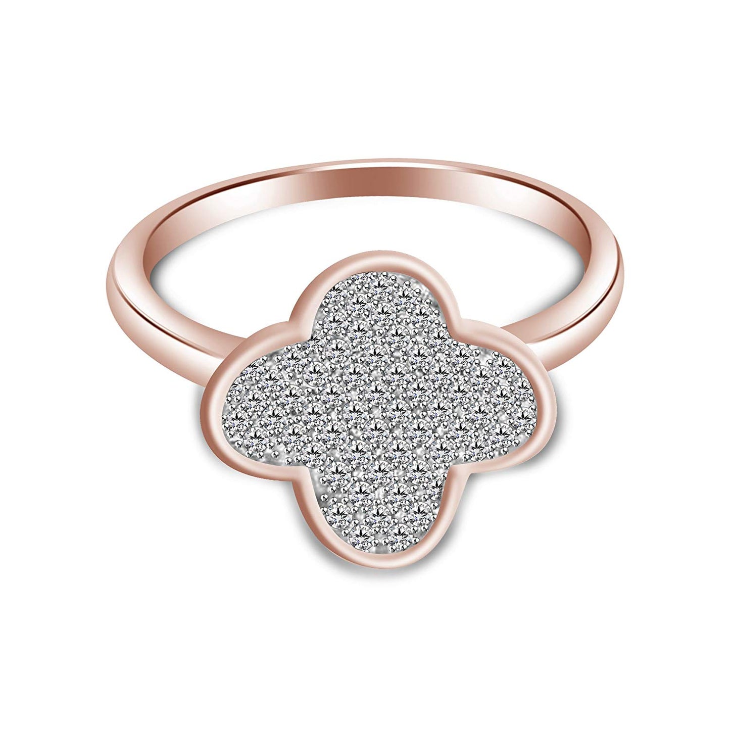 atjewels 14K Rose Gold Plated On 925 Silver Round White CZ Flower Fancy Ring MOTHER'S DAY SPECIAL OFFER - atjewels.in