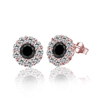 atjewels Rose Gold Over on .925 Sterling Silver Round Black & White Zirconia Stud Earrings MOTHER'S DAY SPECIAL OFFER - atjewels.in