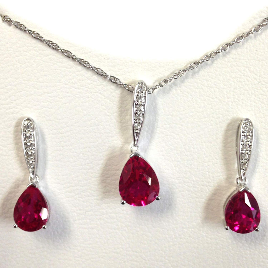 atjewels Pear Cut Red Ruby & White CZ 925 Sterling Silver Pendant & Earrings Set Mother's Day Special Offer - atjewels.in