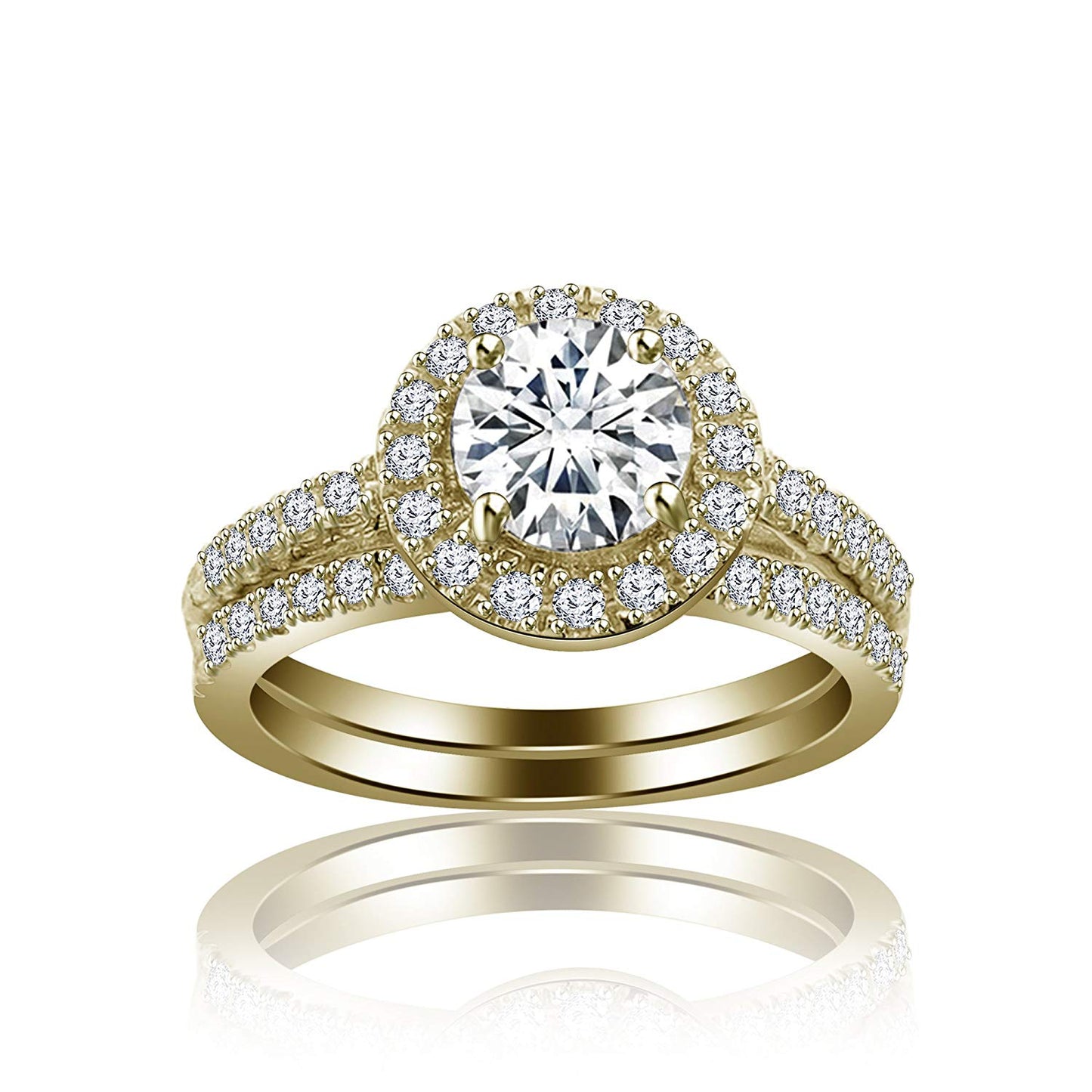 atjewels 14K Yellow Gold Over 925 Sterling Silver White CZ Bridal Ring set MOTHER'S DAY SPECIAL OFFER - atjewels.in