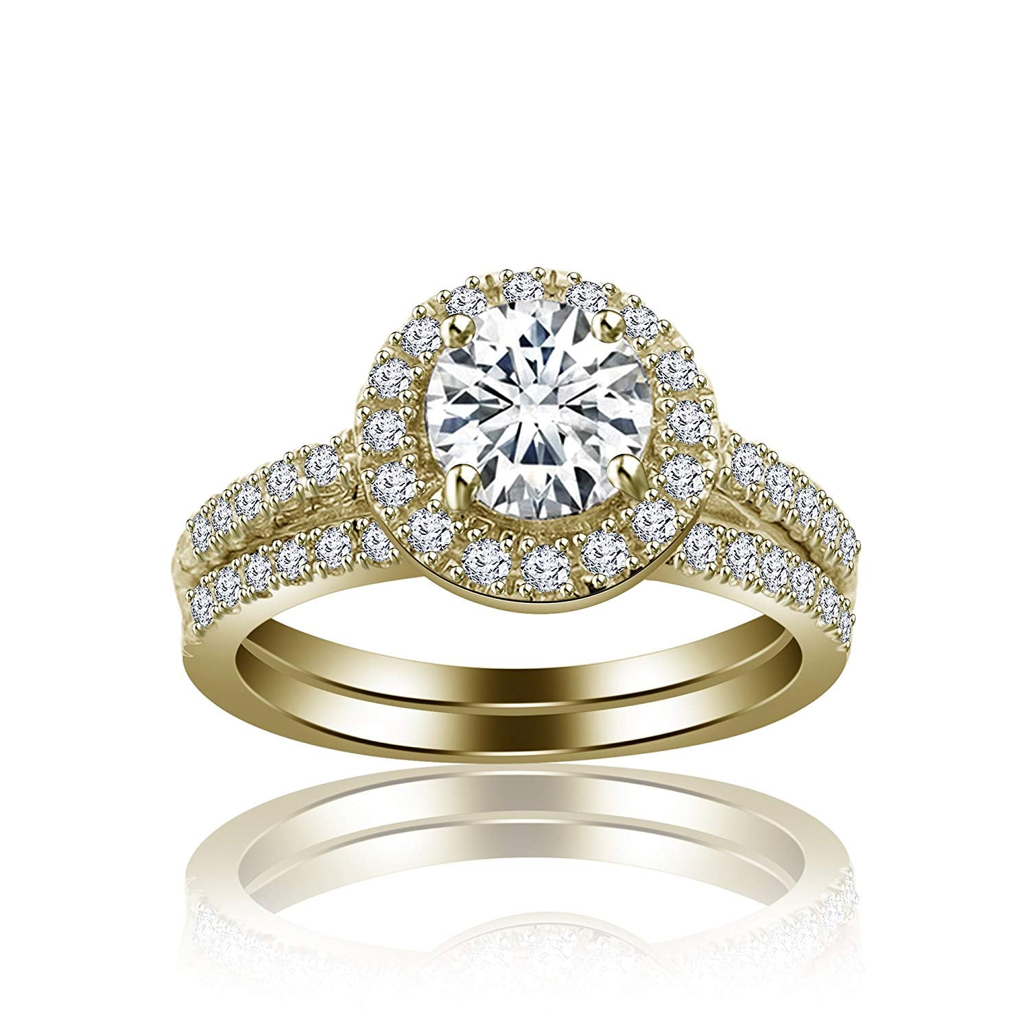 atjewels 14K Yellow Gold Over 925 Sterling Silver White CZ Bridal Ring set MOTHER'S DAY SPECIAL OFFER - atjewels.in