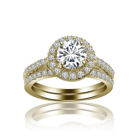 atjewels 14K Yellow Gold Over 925 Sterling Silver White CZ Bridal Ring set MOTHER'S DAY SPECIAL OFFER - atjewels.in