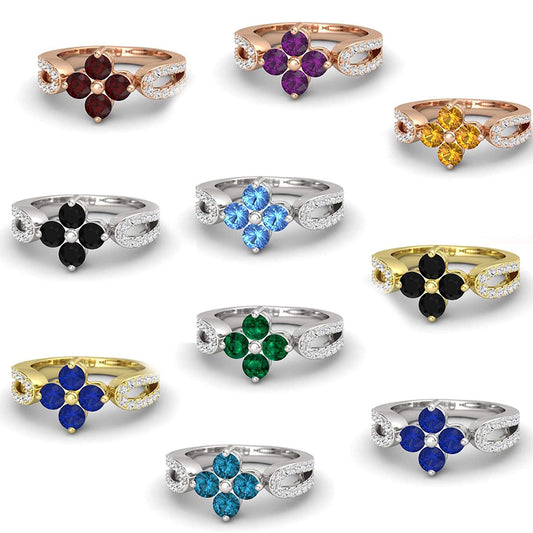 atjewels 14K Gold Plated .925 Sterling Silver Round Cut Gemstone W/ White Cubic Zirconia Flower Ring Variation For Women's MOTHER'S DAY SPECIAL OFFER - atjewels.in