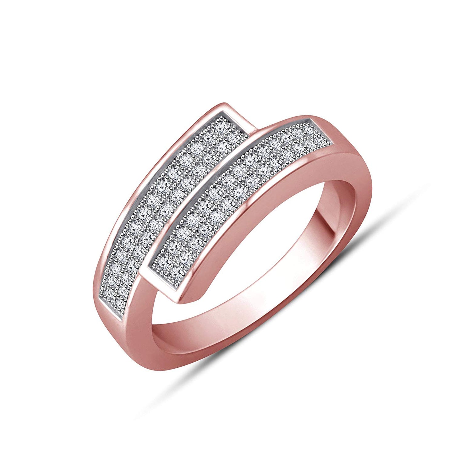 atjewels White Cubic Zirconia in 14K Rose Gold Over 925 Sterling Silver Band Ring With Pave Setting MOTHER'S DAY SPECIAL OFFER - atjewels.in