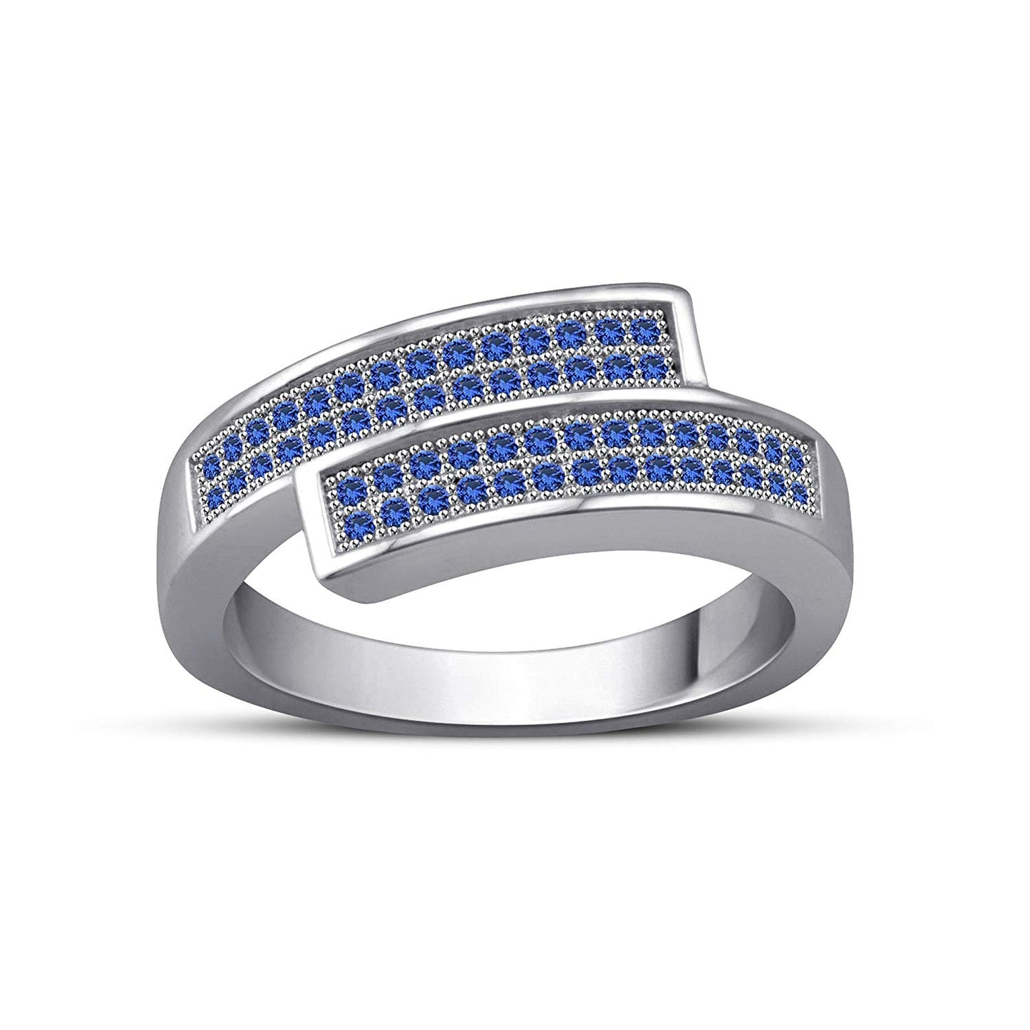 atjewels Round Blue Sapphire 14K White Gold Plated On 925 Silver Bypass Engagement Ring MOTHER'S DAY SPECIAL OFFER - atjewels.in