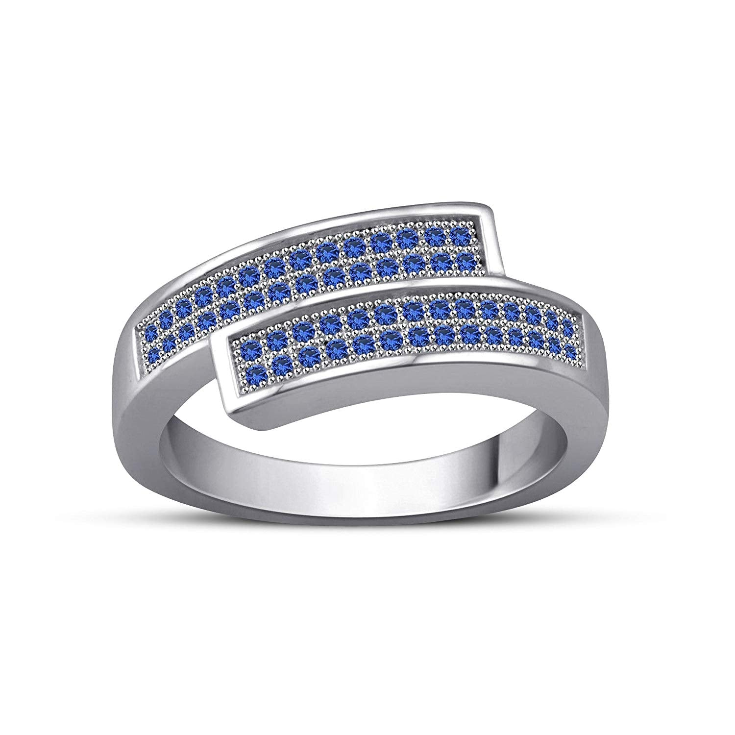 atjewels Round Blue Sapphire 14K White Gold Plated On 925 Silver Bypass Engagement Ring MOTHER'S DAY SPECIAL OFFER - atjewels.in