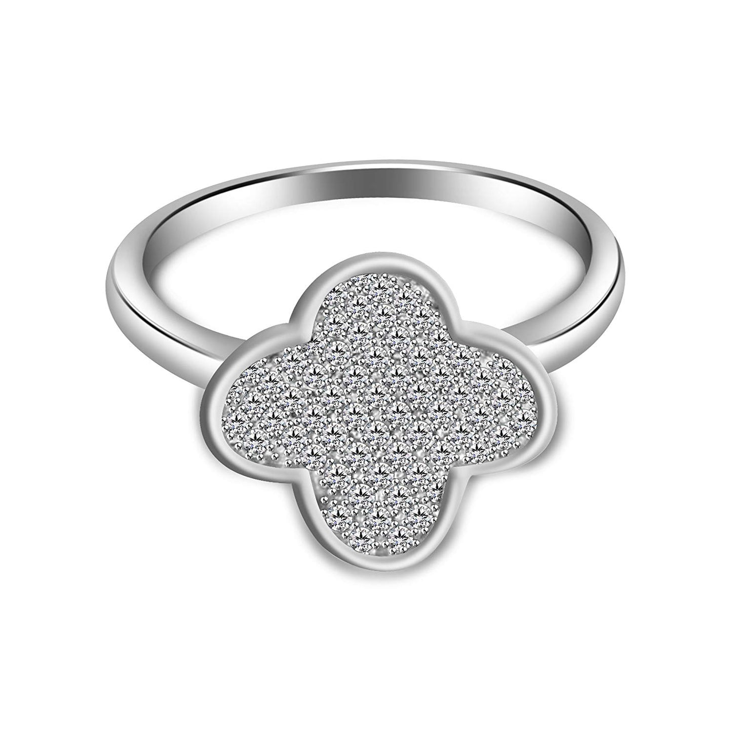 atjewels 14K White Gold Plated On 925 Silver Round White CZ Flower Fancy Ring MOTHER'S DAY SPECIAL OFFER - atjewels.in