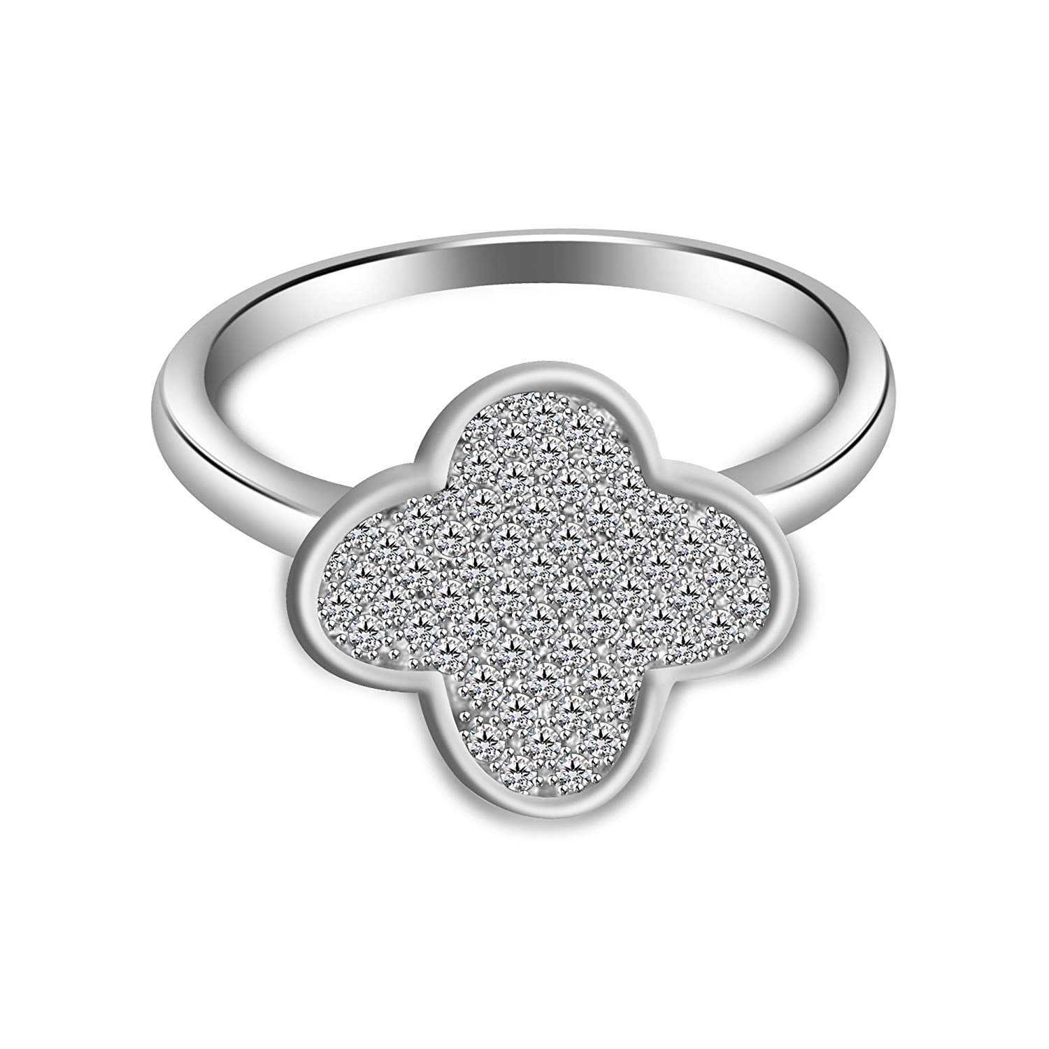 atjewels 14K White Gold Plated On 925 Silver Round White CZ Flower Fancy Ring MOTHER'S DAY SPECIAL OFFER - atjewels.in
