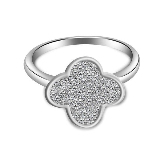 atjewels 14K White Gold Plated On 925 Silver Round White CZ Flower Fancy Ring MOTHER'S DAY SPECIAL OFFER - atjewels.in