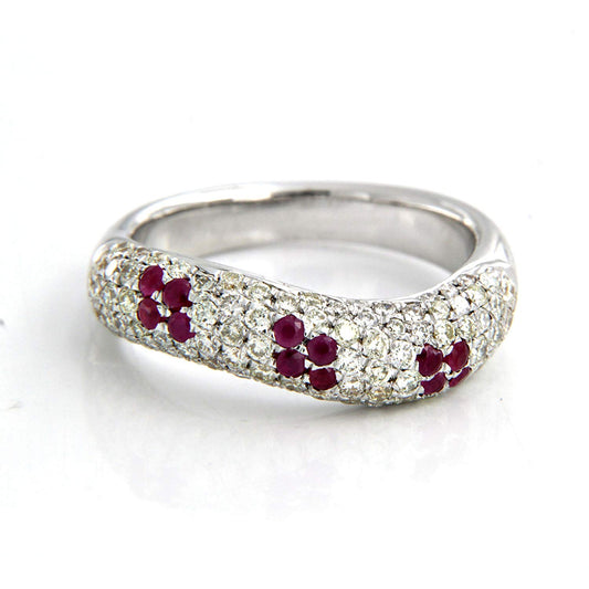 atjewels 18K Gold Over .925 Sterling Silver Red Ruby and White Cubic Zirconia Dome Pave Ring For Women's MOTHER'S DAY SPECIAL OFFER - atjewels.in