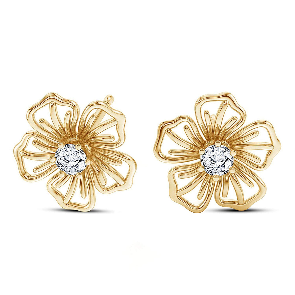 atjewels Beautiful 18K Yellow Gold Over .925 Sterling Silver Round Cut White CZ Diamond Flower Stud Earrings MOTHER'S DAY SPECIAL OFFER - atjewels.in
