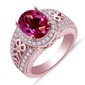 atjewels Women's 14k Rose Gold Over 925 Silver Oval Cut Pink Sapphire and White CZ Engagement Ring MOTHER'S DAY SPECIAL OFFER - atjewels.in