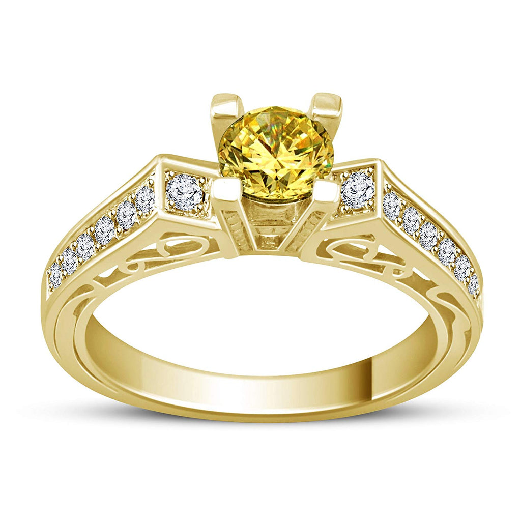 atjewels 14k Yellow Gold Plated on 925 Silver Round Yellow Sapphire & White CZ Solitaire With Accent Ring MOTHER'S DAY SPECIAL OFFER - atjewels.in