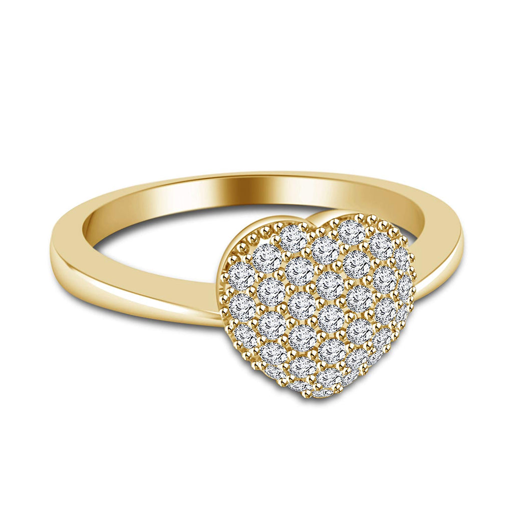 atjewels 18K Yellow Gold on .925 Sterling Silver Round White Diamond Heart Ring For Women's MOTHER'S DAY SPECIAL OFFER - atjewels.in