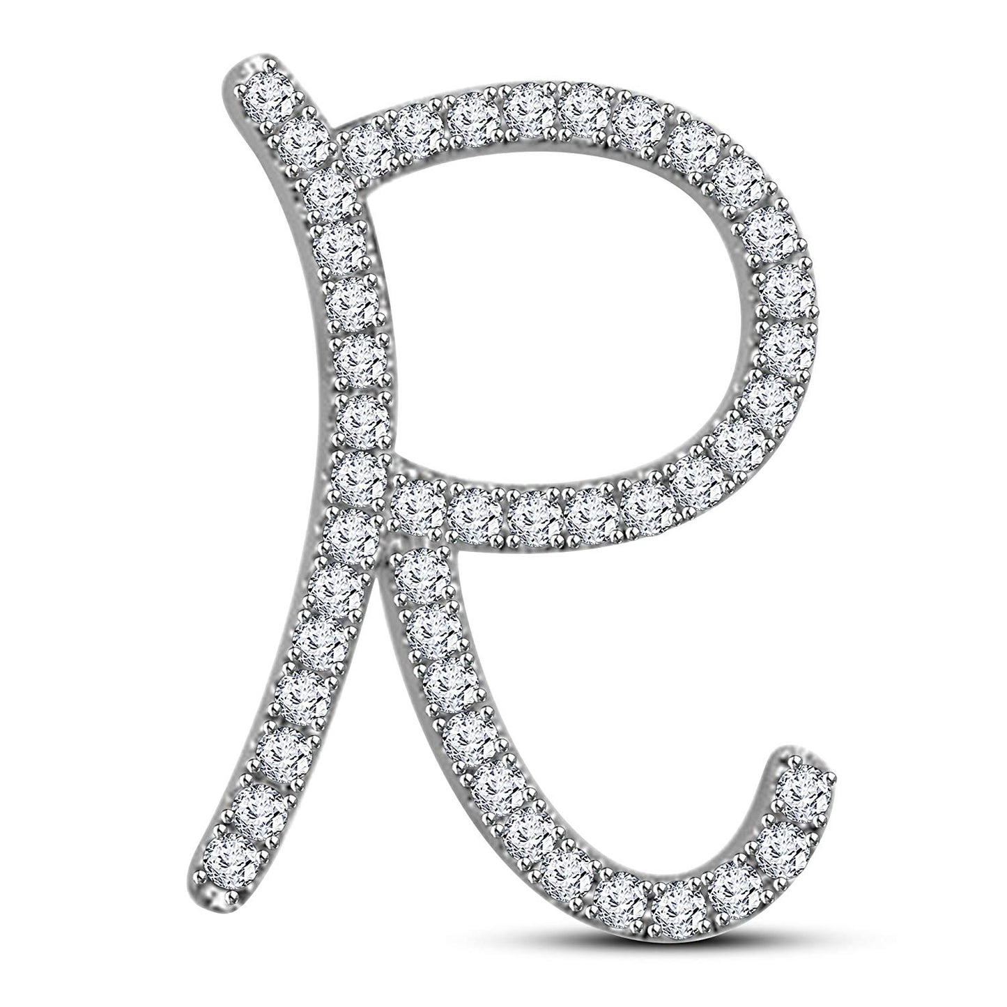 atjewels Mothers Day 14K White Gold Over .925 Sterling Silver White Cubic Zirconia Alphabet R Letter Pendant Pave Set MOTHER'S DAY SPECIAL OFFER - atjewels.in