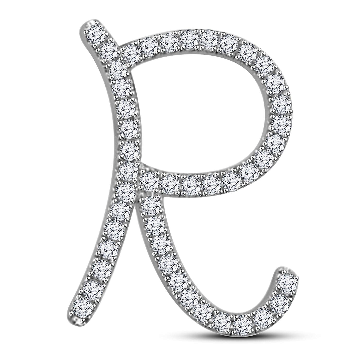 atjewels Mothers Day 14K White Gold Over .925 Sterling Silver White Cubic Zirconia Alphabet R Letter Pendant Pave Set MOTHER'S DAY SPECIAL OFFER - atjewels.in