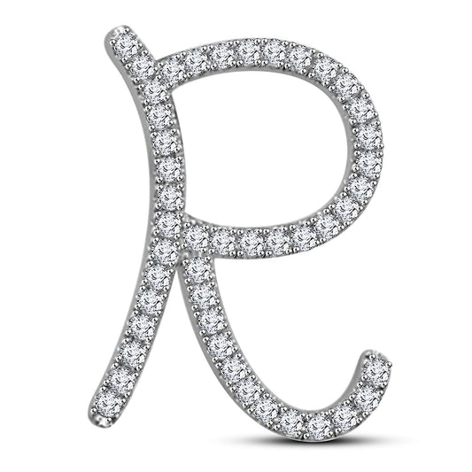 atjewels Mothers Day 14K White Gold Over .925 Sterling Silver White Cubic Zirconia Alphabet R Letter Pendant Pave Set MOTHER'S DAY SPECIAL OFFER - atjewels.in