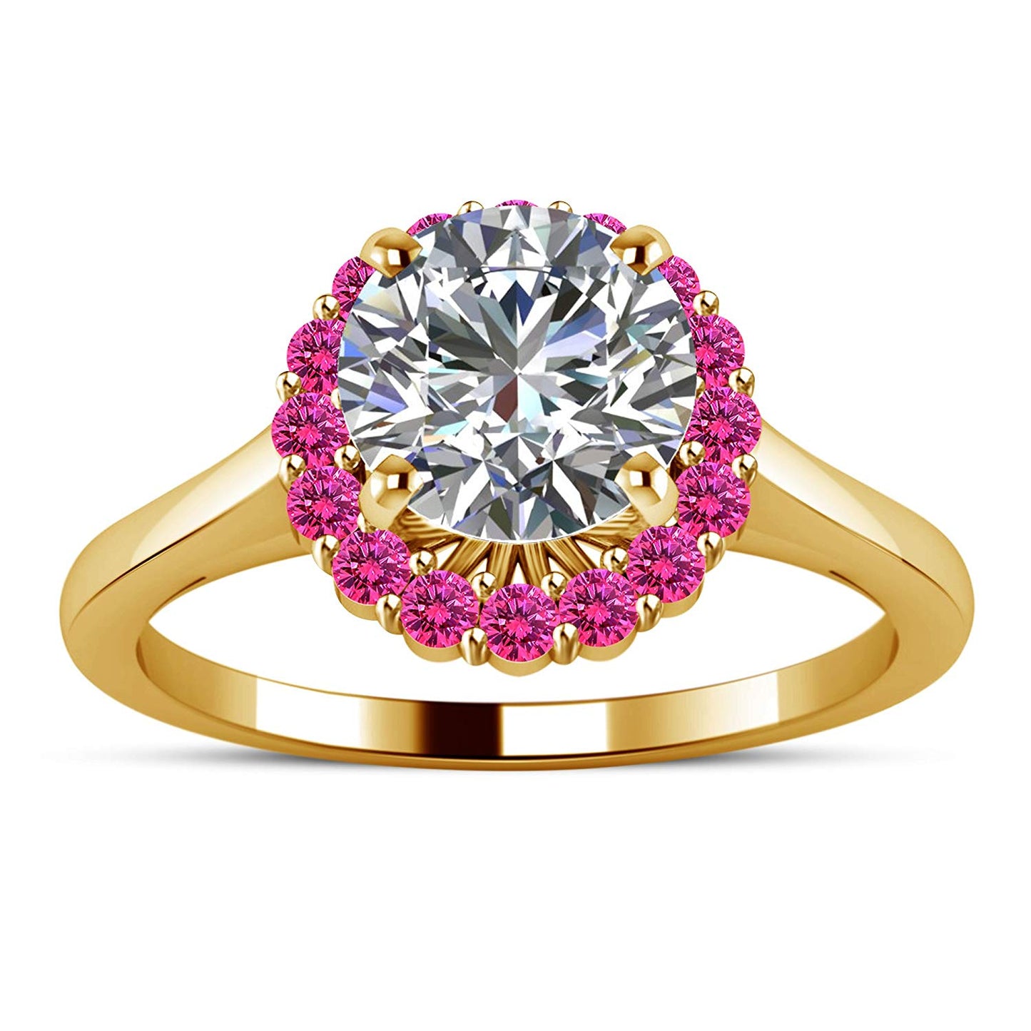atjewels White CZ 18K Yellow Gold Over Sterling Silver Solitaire With Accents Ring For Women's MOTHER'S DAY SPECIAL OFFER - atjewels.in