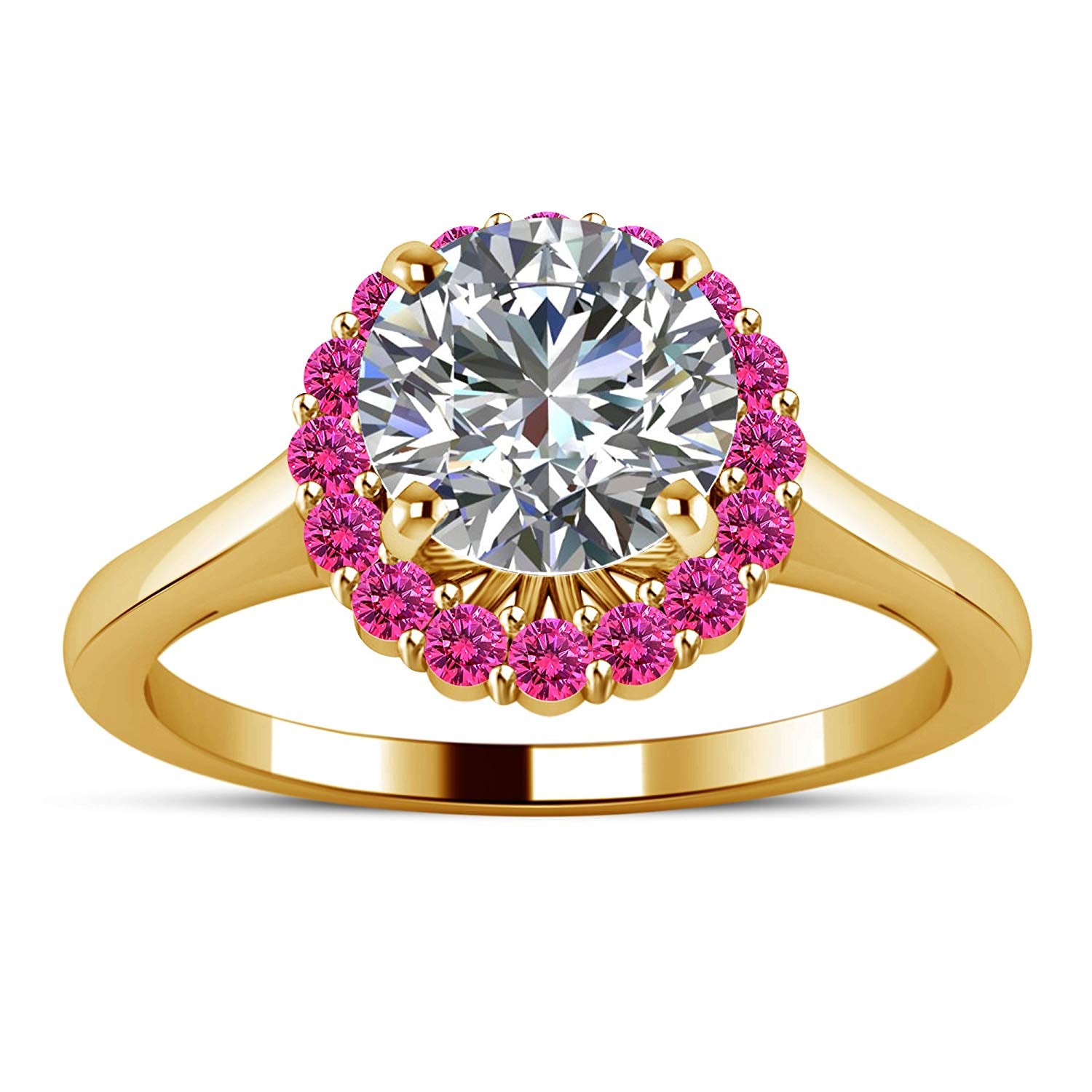 atjewels White CZ 18K Yellow Gold Over Sterling Silver Solitaire With Accents Ring For Women's MOTHER'S DAY SPECIAL OFFER - atjewels.in
