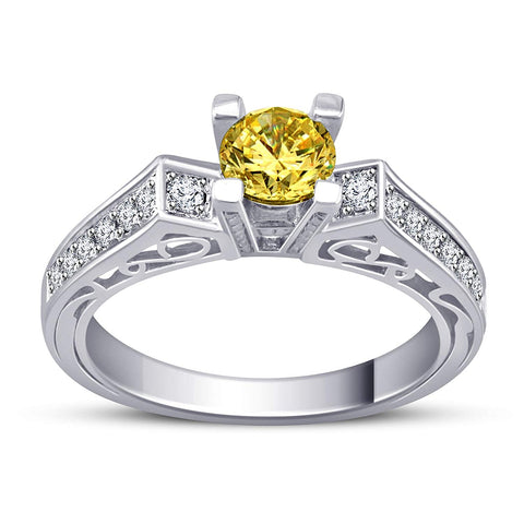 atjewels White Gold Over Solid 925 Sterling Silver Round Cut Citrine & White CZ Solitaire With Accent Ring MOTHER'S DAY SPECIAL OFFER - atjewels.in