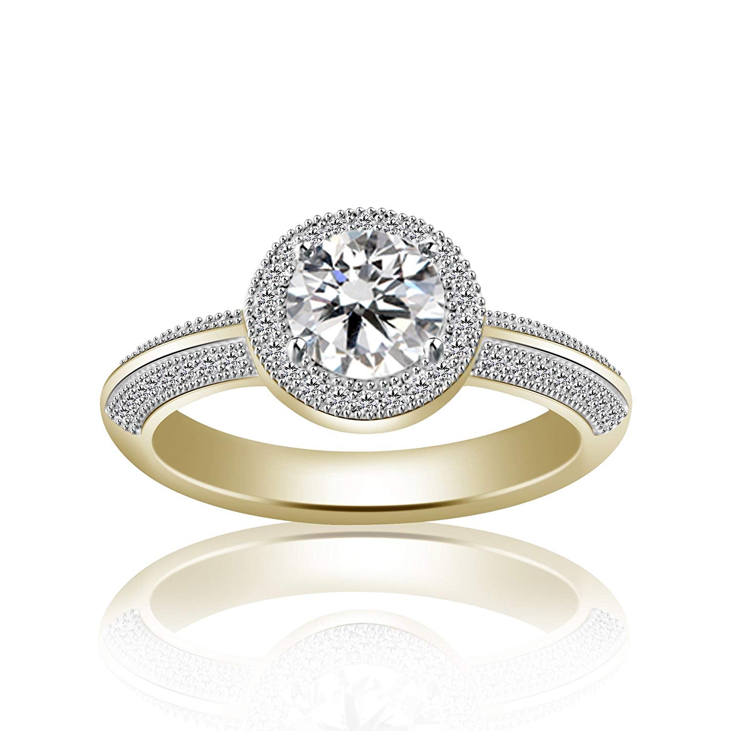 atjewels 14K Yellow Gold Plated On 925 Silver Round White CZ Solitaire Engagement Ring MOTHER'S DAY SPECIAL OFFER - atjewels.in