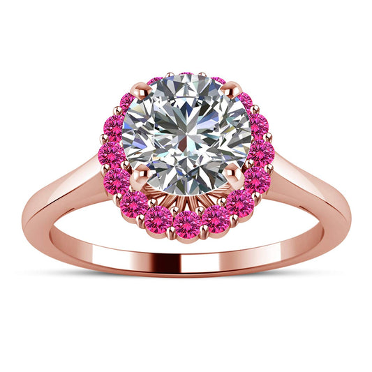 atjewels White Zirconia and Pink Sapphire 14K Rose Gold Plated on 925 Silver Solitaire With Accents Ring MOTHER'S DAY SPECIAL OFFER - atjewels.in