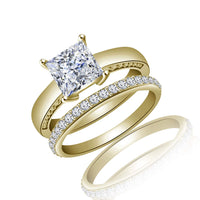 atjewels 14K Yellow Gold Over 925 Sterling Silver Princess and Round White CZ Bridal Ring set MOTHER'S DAY SPECIAL OFFER - atjewels.in