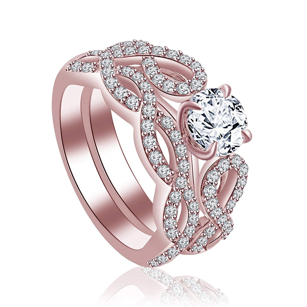 atjewels 14K Rose Gold Over 925 Sterling White CZ Bridal Ring Set For Free Sizing MOTHER'S DAY SPECIAL OFFER - atjewels.in