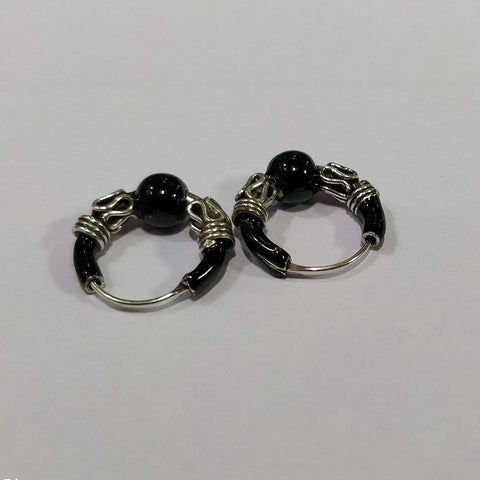 atjewels .925 Sterling Silver With Black Color Enamel Hoop Earrings For Kid's & Women's MOTHER'S DAY SPECIAL OFFER - atjewels.in