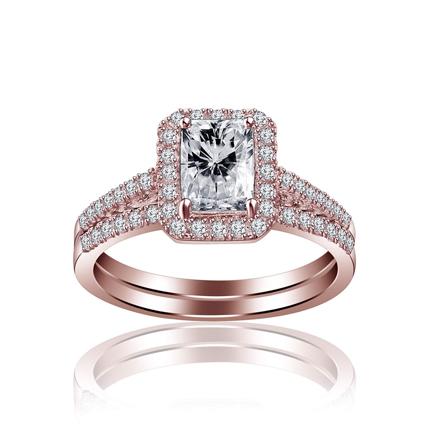 atjewels 14K Rose Gold Over 925 Sterling Silver Emerald and Round White CZ Bridal Ring set MOTHER'S DAY SPECIAL OFFER - atjewels.in