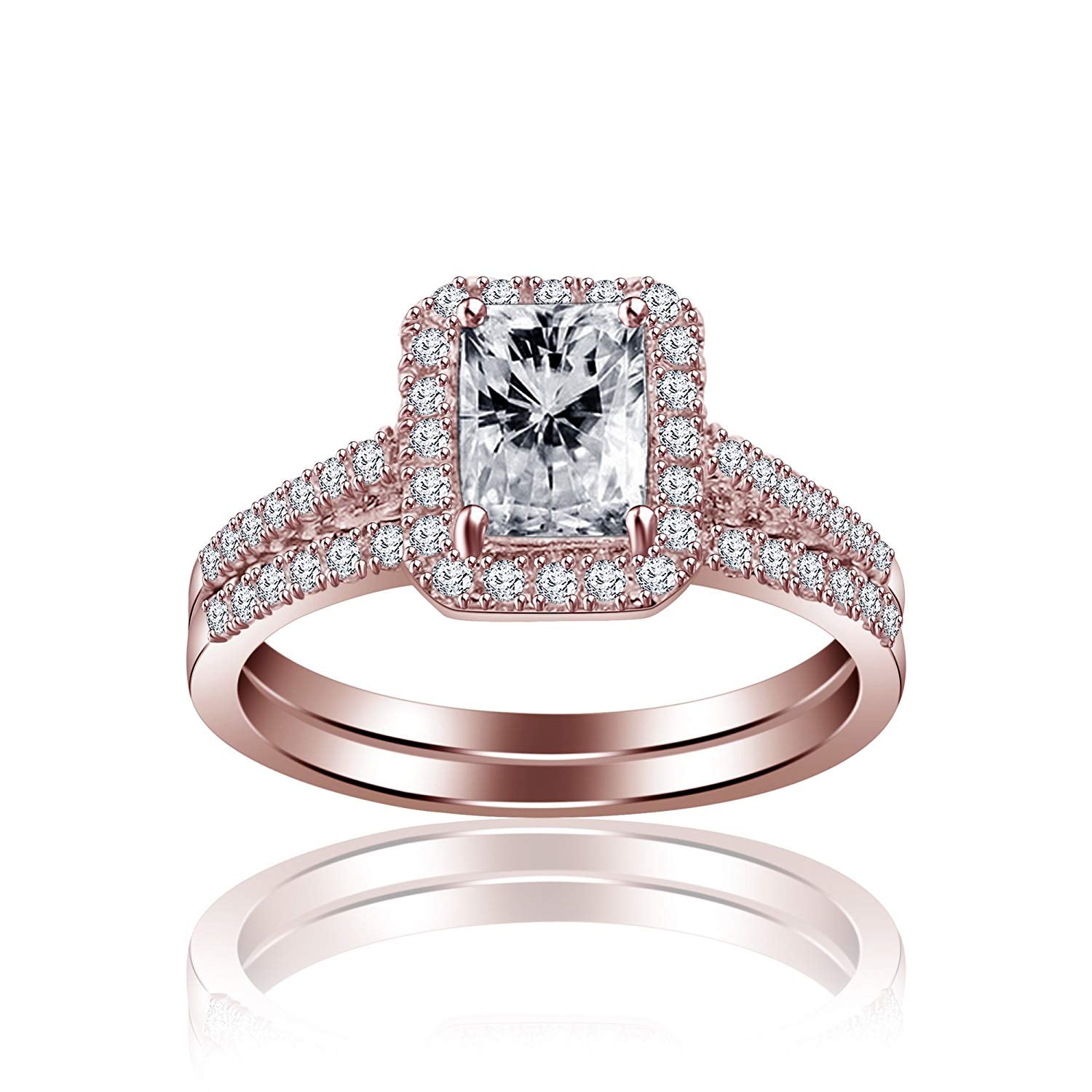 atjewels 14K Rose Gold Over 925 Sterling Silver Emerald and Round White CZ Bridal Ring set MOTHER'S DAY SPECIAL OFFER - atjewels.in