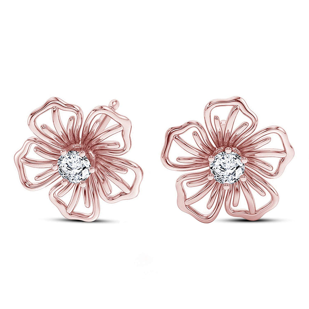 atjewels Beautiful 18K Rose Gold Over .925 Sterling Silver Round Cut White CZ Diamond Flower Stud Earrings MOTHER'S DAY SPECIAL OFFER - atjewels.in