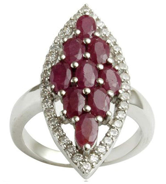 atjewels Oval Red Ruby and White CZ In Sterling Silver Engagement Ring Size US 6.5 MOTHER'S DAY SPECIAL OFFER - atjewels.in