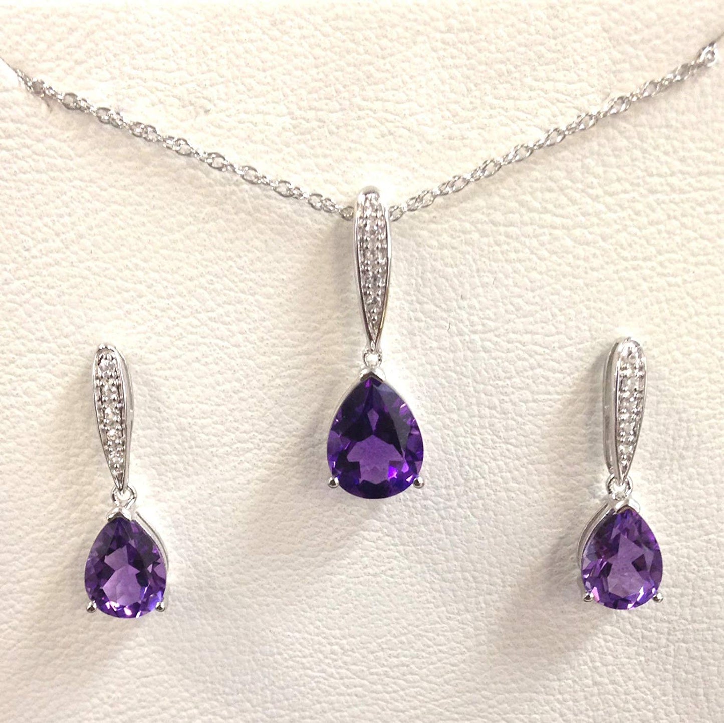 atjewels Pear cut Amethyst & White CZ 925 Sterling Silver Pendant & Earrings Set MOTHER'S DAY SPECIAL OFFER - atjewels.in