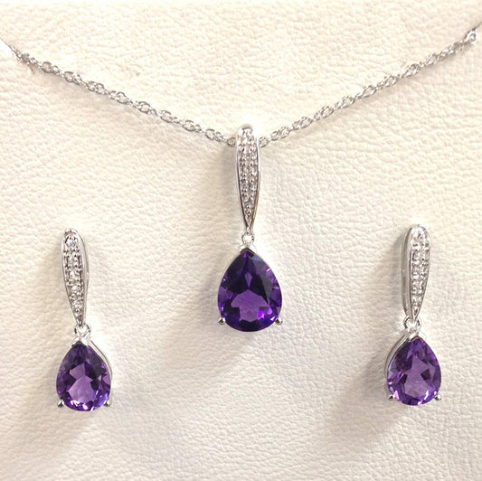 atjewels Pear cut Amethyst & White CZ 925 Sterling Silver Pendant & Earrings Set MOTHER'S DAY SPECIAL OFFER - atjewels.in