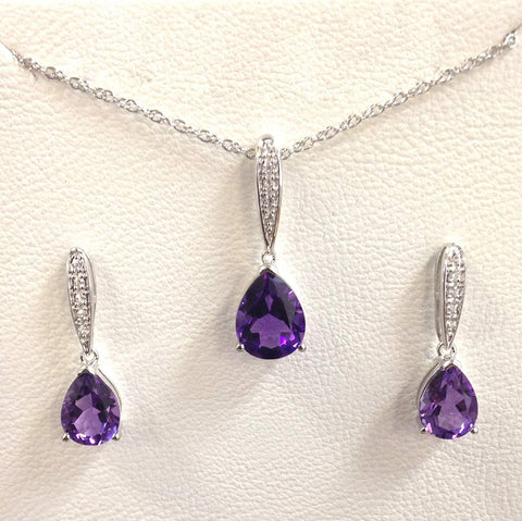 atjewels Pear cut Amethyst & White CZ 925 Sterling Silver Pendant & Earrings Set MOTHER'S DAY SPECIAL OFFER - atjewels.in