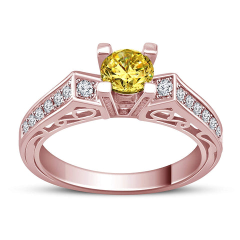 atjewels 14k Rose Gold Plated on 925 Silver Round Yellow Sapphire & White CZ Solitaire With Accent Ring MOTHER'S DAY SPECIAL OFFER - atjewels.in