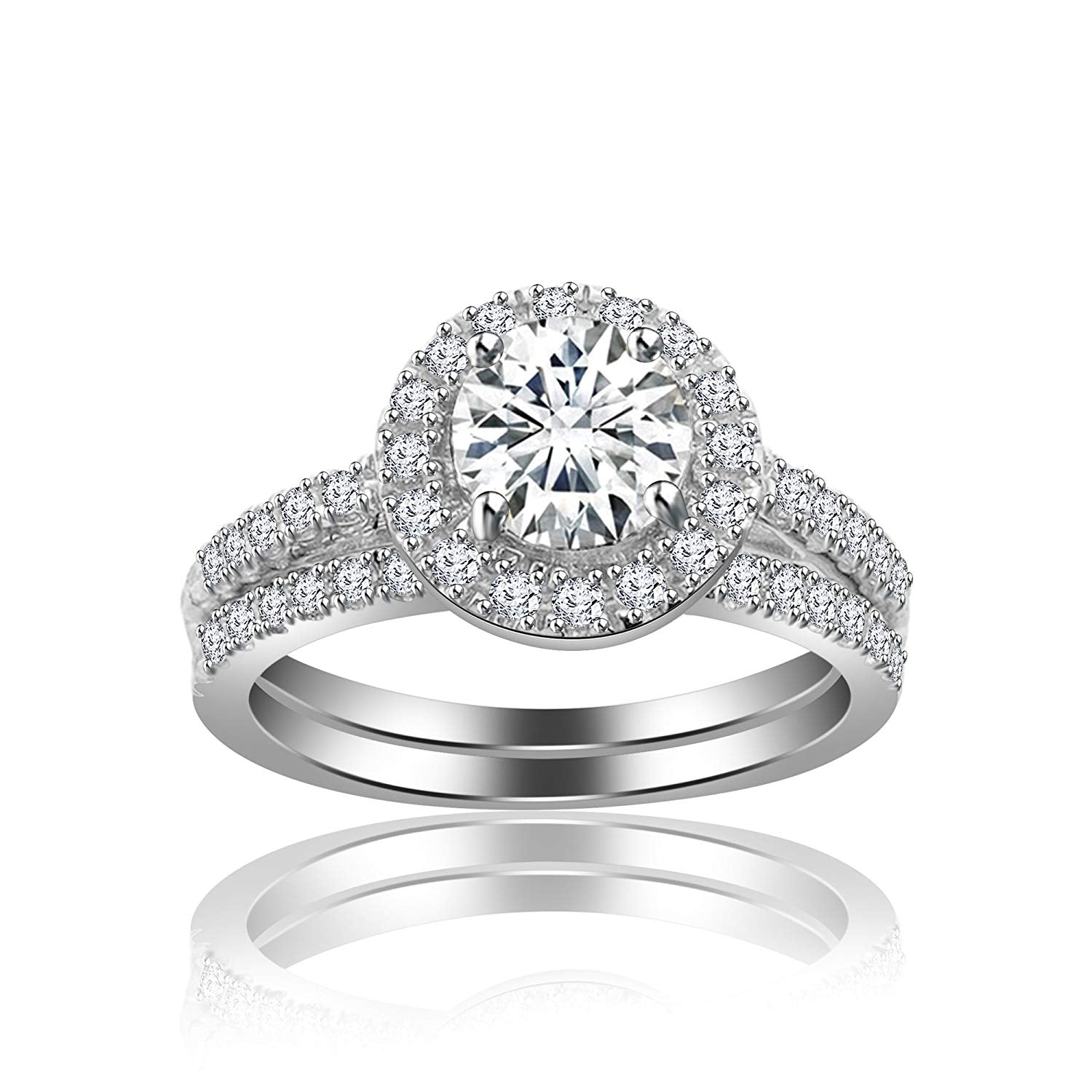 atjewels 14K White Gold Over 925 Sterling Silver White CZ Bridal Ring set MOTHER'S DAY SPECIAL OFFER - atjewels.in