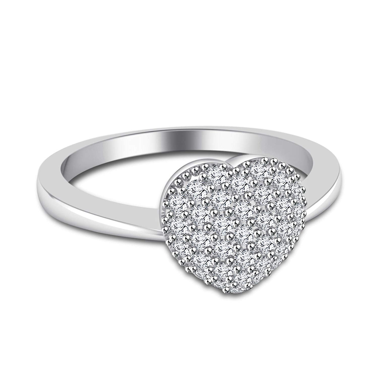 atjewels 18K White Gold on .925 Sterling Silver Round White Diamond Heart Ring For Women's MOTHER'S DAY SPECIAL OFFER - atjewels.in