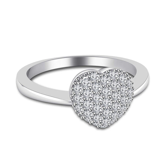 atjewels 18K White Gold on .925 Sterling Silver Round White Diamond Heart Ring For Women's MOTHER'S DAY SPECIAL OFFER - atjewels.in