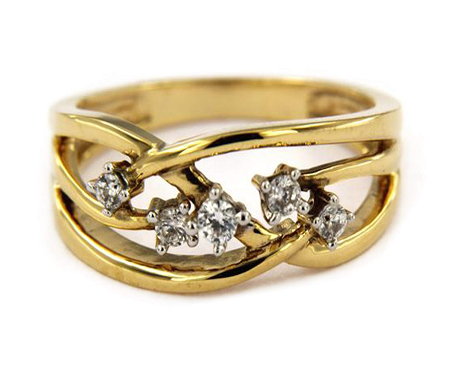 atjewels 0.35 TCW with Round White Cubic Zirconia With 14K Yellow Gold Over 925 Sterling Silver Bypass Flower Ring MOTHER'S DAY SPECIAL OFFER - atjewels.in