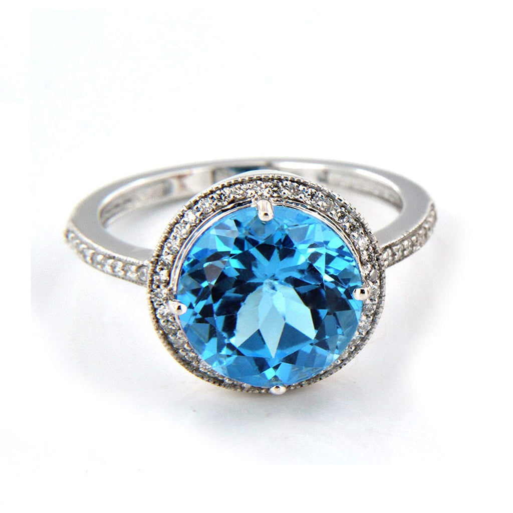 atjewels 18K White Gold Plated On .925 Sterling Silver Round Cut Aquamarine & White CZ Ring MOTHER'S DAY SPECIAL OFFER - atjewels.in