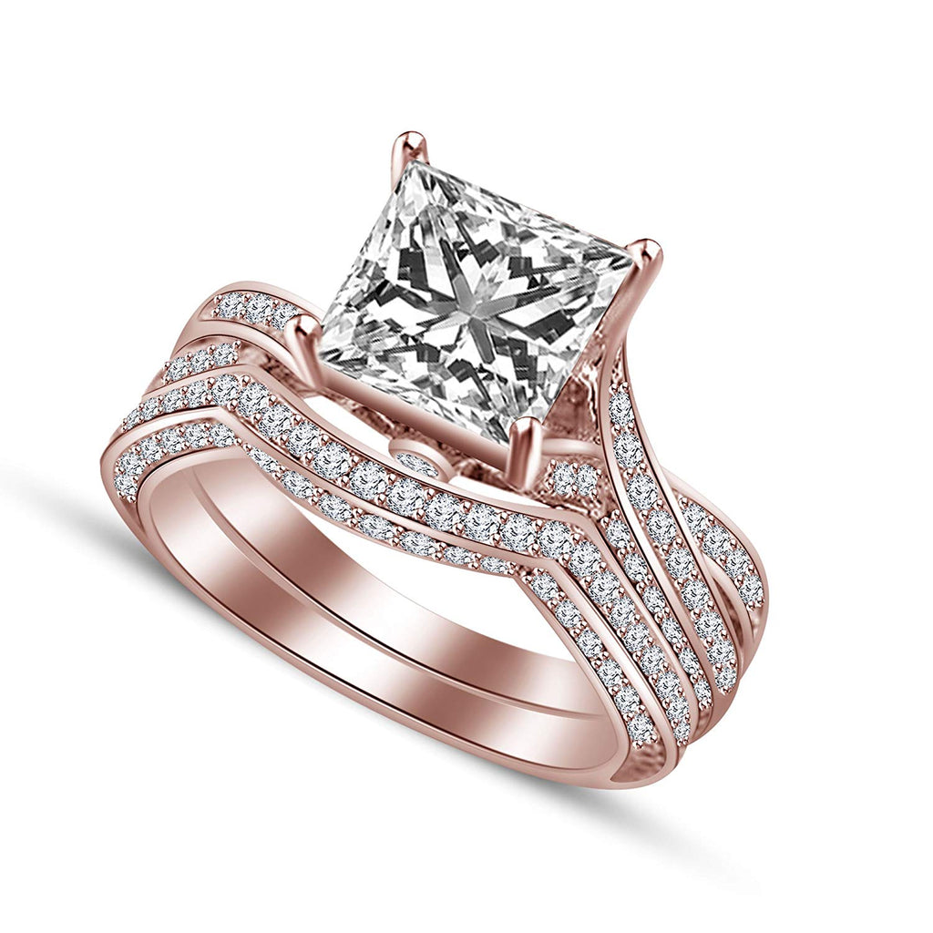 atjewels 14K Rose Gold Plated on 925 Sterling Silver White Zirconia Bridal Ring Set for Women's MOTHER'S DAY SPECIAL OFFER - atjewels.in