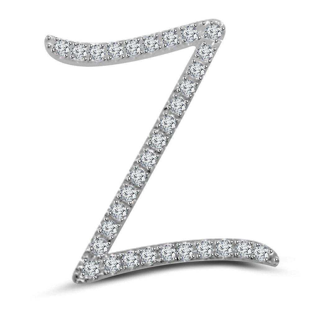 Mothers Day 14K White Gold Over .925 Sterling Silver White Cubic Zirconia Alphabet Z Letter Pendant Pave Set - atjewels.in